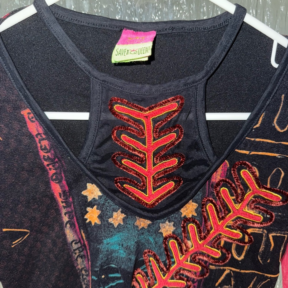 Save The Queen Pink and Black Graphic mesh top - Picture 4 of 4